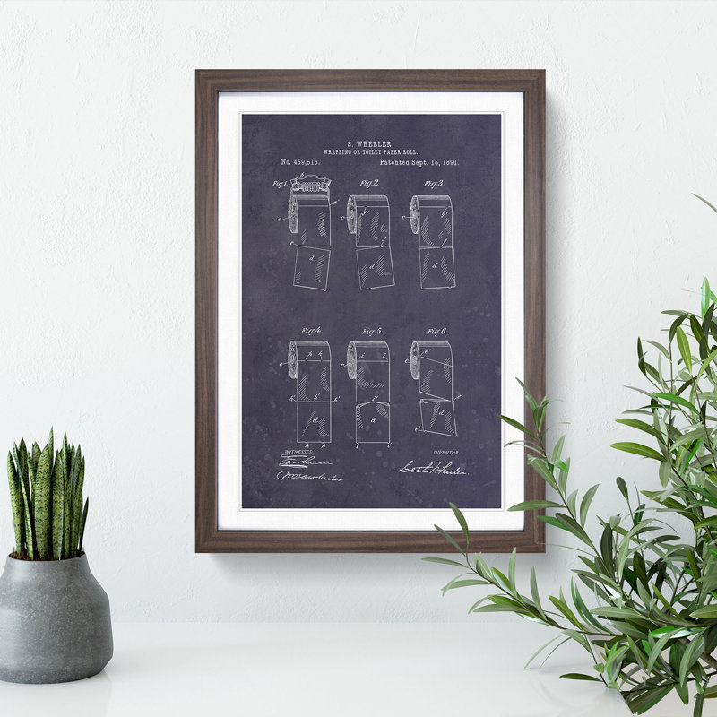 Toilet Roll Patent Dark - Picture Frame Graphic Art, 90cm H x 65cm W x 2cm D, Walnut