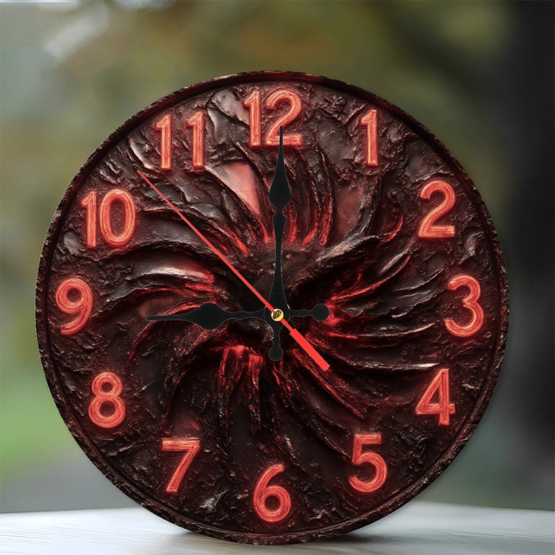 Swirling Dark Clock With Red Numbers