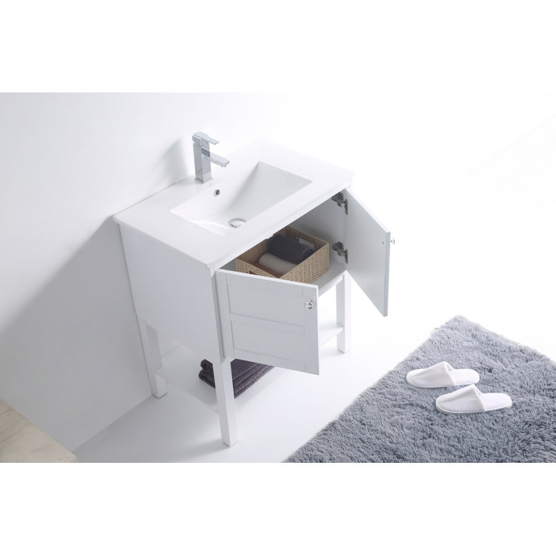 Wilner 30'' Single Bathroom Vanity with Ceramic Top, White