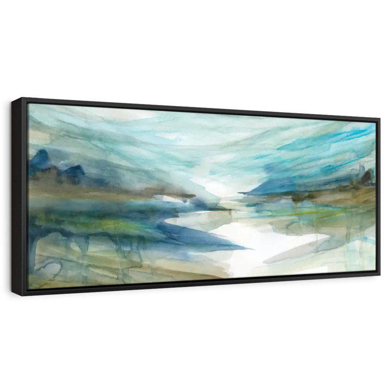 Spring Reflection II, 25 po x 9 po, Cadre flottant noir