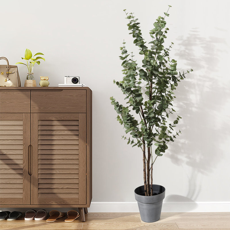 Eucalyptus artificiel en pot noir pour décoration de bureau personnel, H 70,9 po x l 23,6 po x P 23,6 po