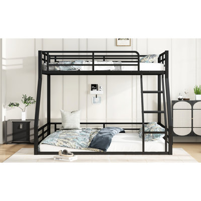 Metal Bunk Bed, Twin Xl Over Queen, Noise - Reduced, Ideal For Growing Families Queen Low Profile Bottom, Secure