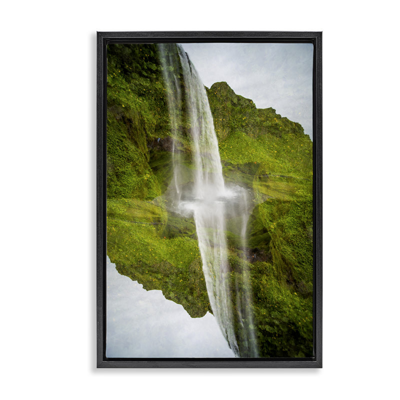 Surreal Waterfall Reflection Floating Frame, design by Robin Vandenabeele, Jet Black Floater Frame, 25" H x 17" W