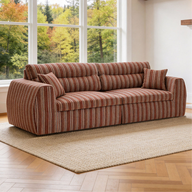 Canapé tissé à compression en chenille rayée, canapé compact à rangée droite avec éponge haute densité, canapé économiseur d'espace requis sans assemblage pour salon, appartement, bureau
