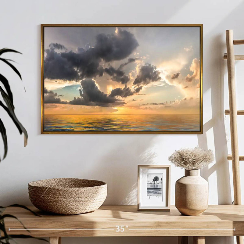 Coucher de soleil céleste, 25 po x 17 po, Cadre flottant doré