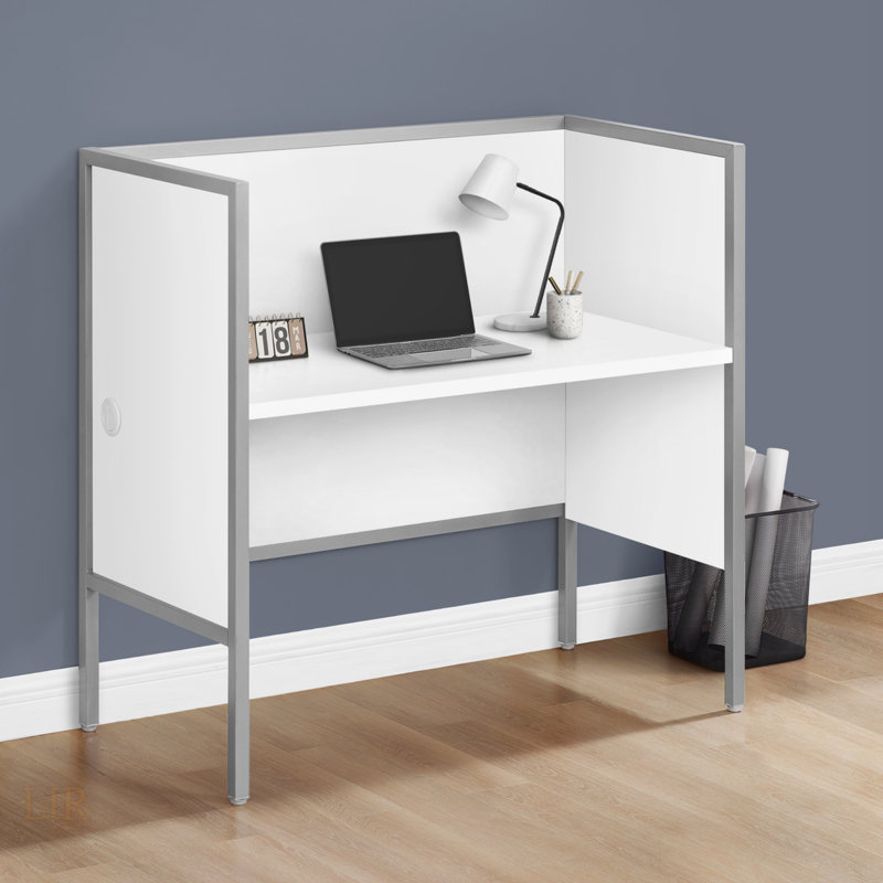 Armoire de bureau moderne de 48 pouces avec bureau de qualité commerciale, stratifié blanc et structure en métal argenté pour les espaces de travail contemporains