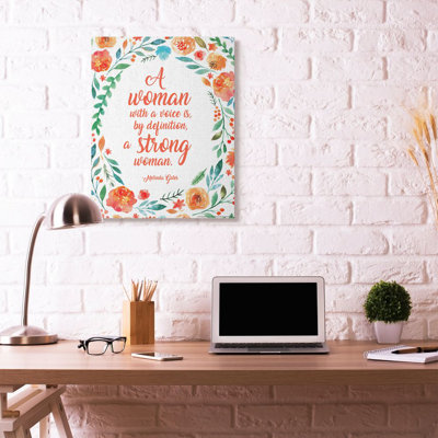 «Strong Woman Flower Inspirational Word Design», reproduction d'art textuel sur toile