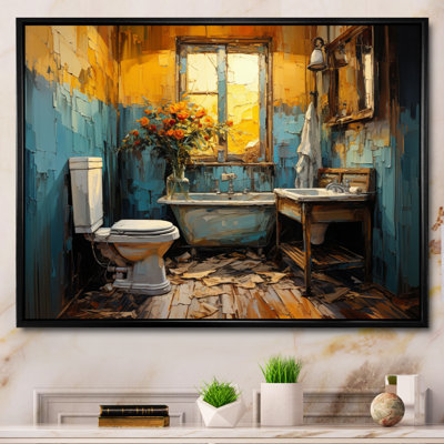 «Bathroom & Yellow», reproduction d'art sur toile Bath & Laundry