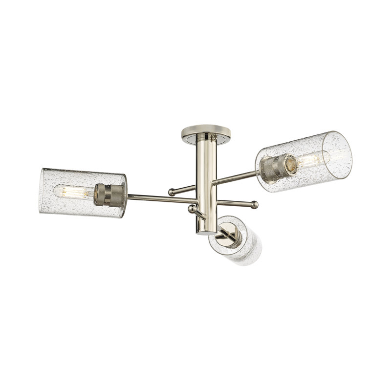 Plafonnier encastré 3 lumières Crown Point, H 10,13 po x l 29,38 po x P 29,38 po, Grainé, Nickel poli