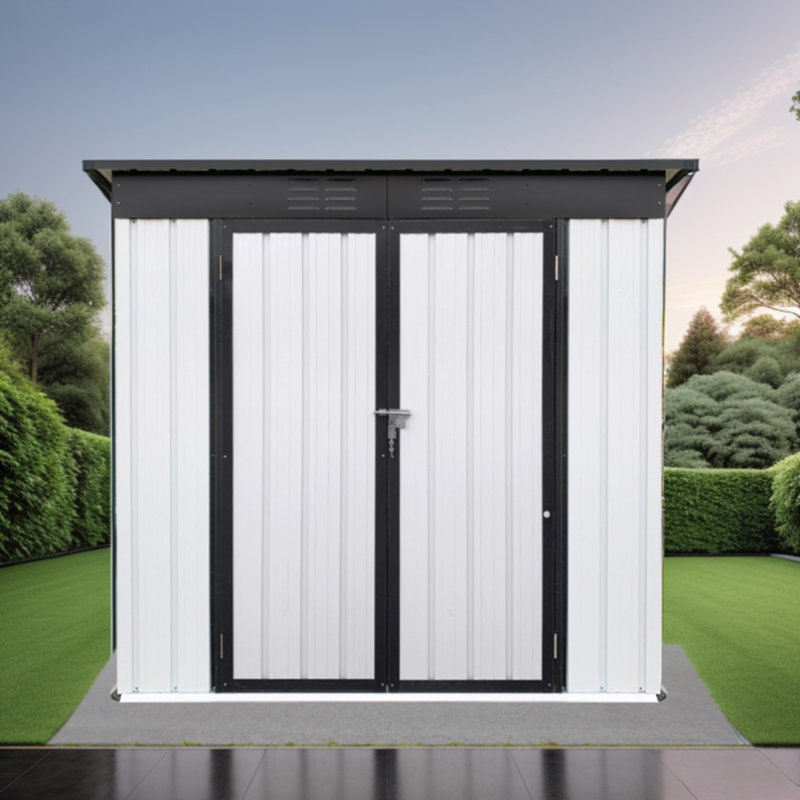 Lean-To Metal Storage Shed, White/Black, 67.9" H x 46.3" W x 79.6" D