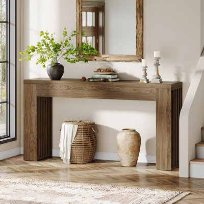 Console Farmhouse avec pieds à lattes verticales - Table de canapé pour l'entrée, le couloir et le salon