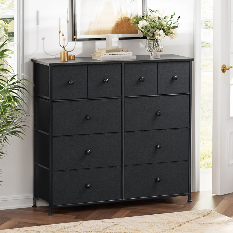 Commode avec commode en bois Ojaswi, 10 commodes en bois, Noir/gris