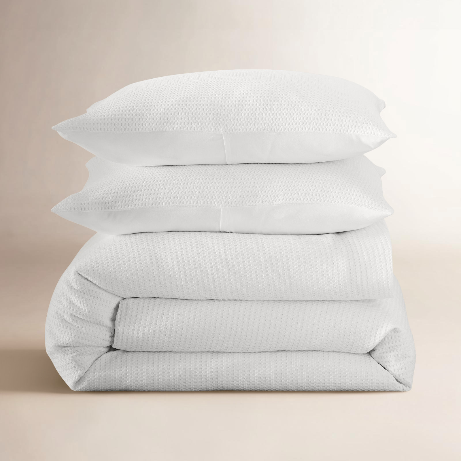 Felix Cotton Waffle Duvet Set, Full / Queen Duvet Cover + 2 Standard Pillowcases, White