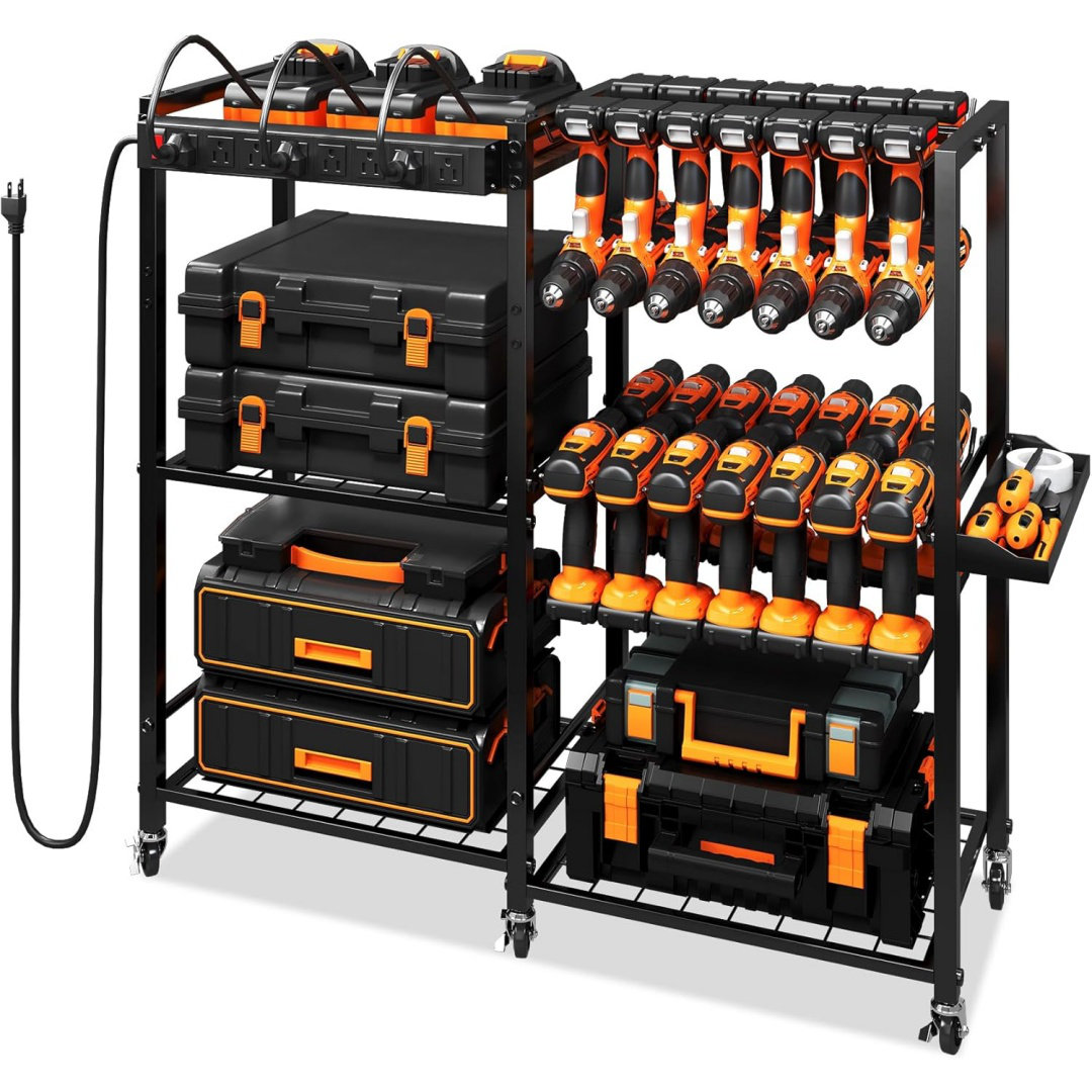 17 Stories Power Tool Organizer Cart With Charging Power Strip, 28 ...