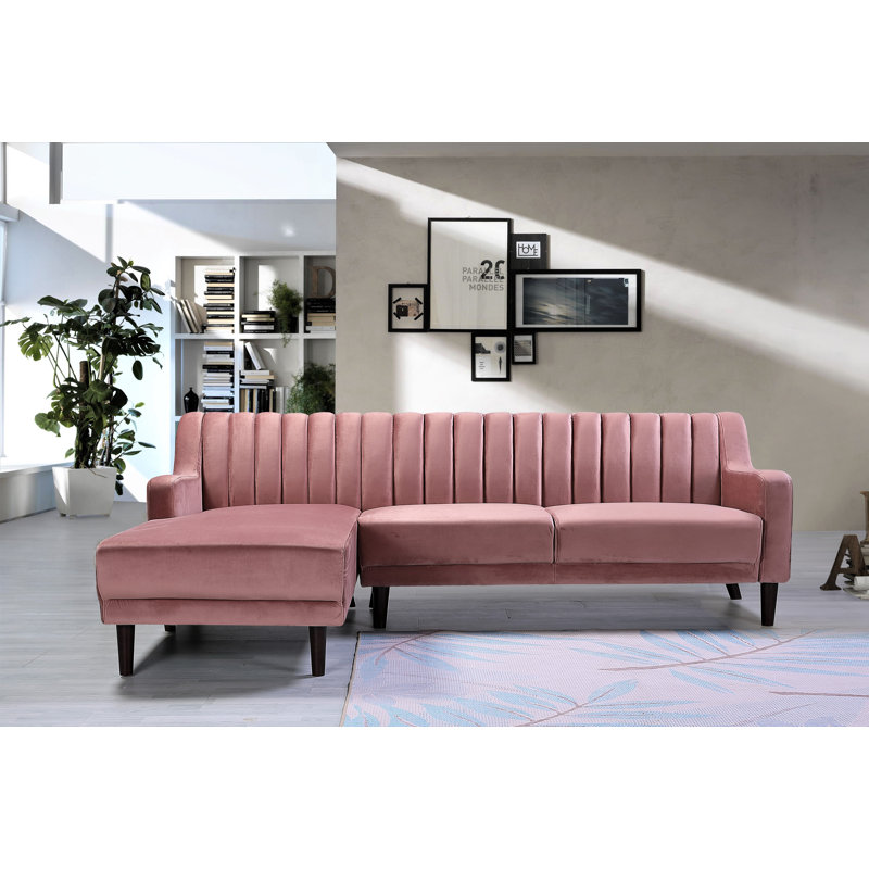 Chehalis Velvet L-Shaped Sectional, Coral, Left Hand Facing
