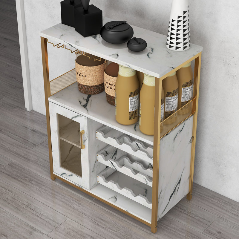 Cabinet/Enclosed Storage Wine Bottle Rack, White/Gold
