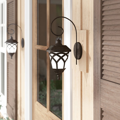 Mizelle Solar Powered Outdoor Wall Lantern Set of 2 with Integrated LED, Vintage Wall Mounted Light