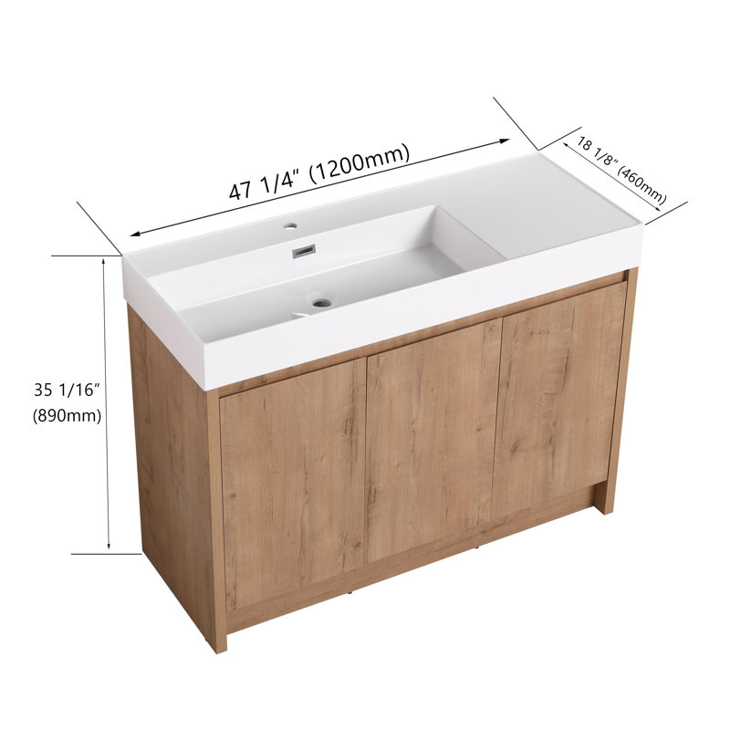 48" Single Freestanding Bathroom Vanity Set, Floor Standing Vanity with Resin Basin Sink Top, 3 Doors and 2 Shelves