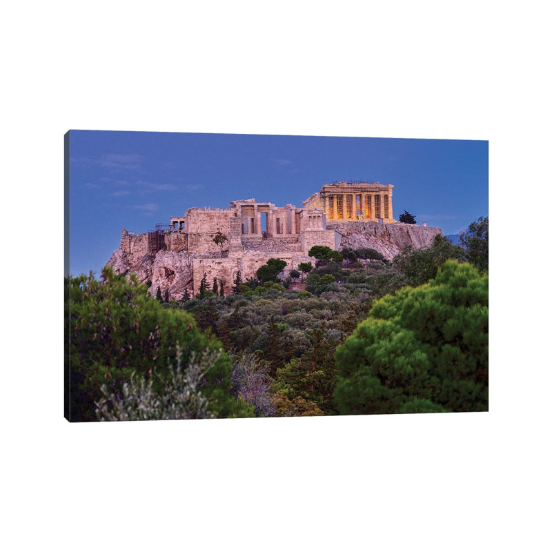 Blue Hour Of Acropolis Of Athens by Zoe Schumacher - Wrapped Canvas Print, 20.32 cm H x 30.48 cm W