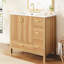 Armoire de meuble-lavabo 36 po avec lavabo en céramique, portes à fermeture en douceur et poignées dorées pour salles de bain pratiques et fonctionnelles 36 po, 4 tiroirs, tablette réglable, portes silencieuses