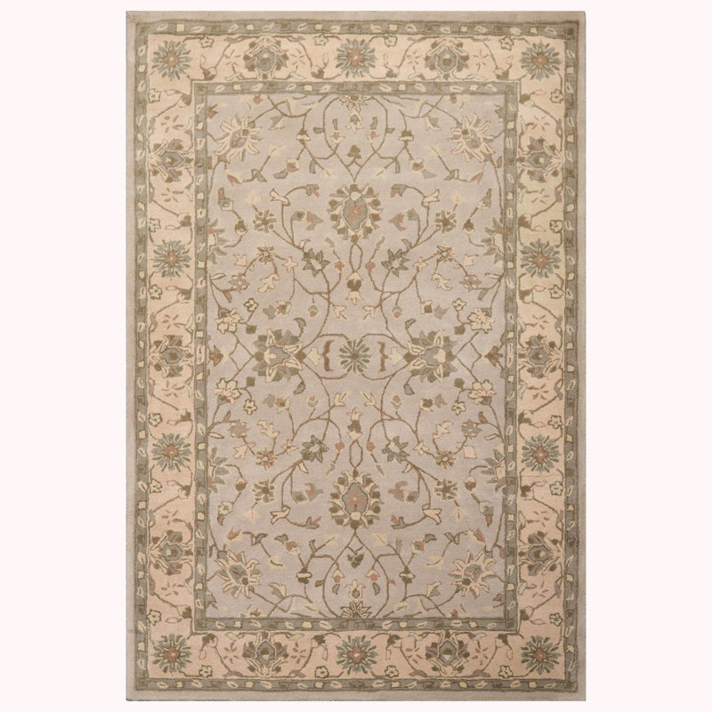 Taupe Traditional Agra Wool Rug Multi Sizes Hand Tufted Oriental Area, Rectangle 6' x 9'