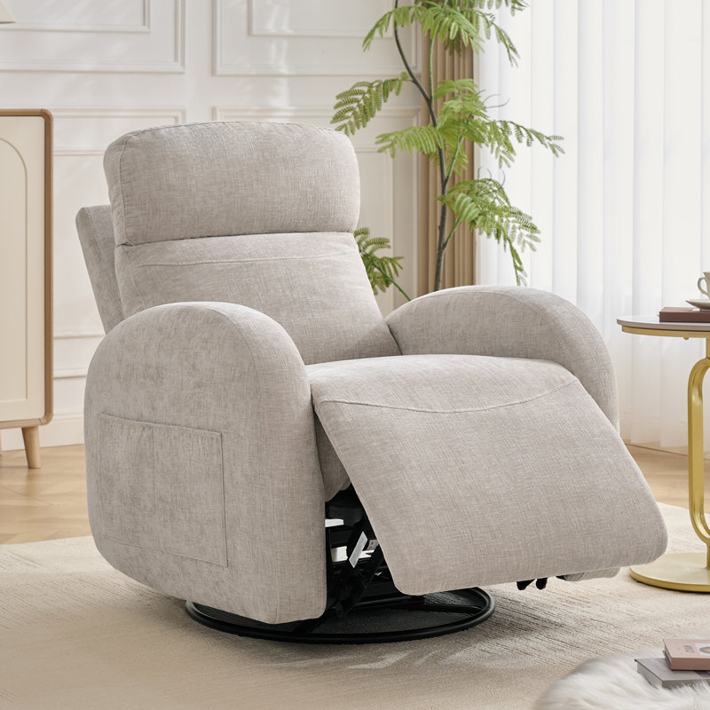 Triple Motors Power Swivel Rocker Glider Nursery Recliner with Adjustable Headrest and Lumbar Support, Round Armrest and USB Port