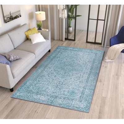 Tapis décoratif bleu à motif oriental rétro