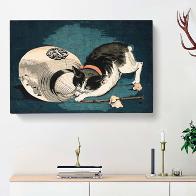 Cat With Paper Lantern by Kobayashi Kiyochika - Wrapped Canvas