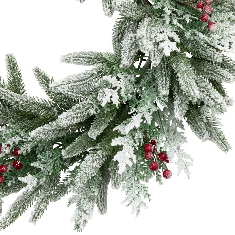 Real Touch Flocked Wind River Fir With Berries Artificial Christmas Wreath - 24" - Unlit