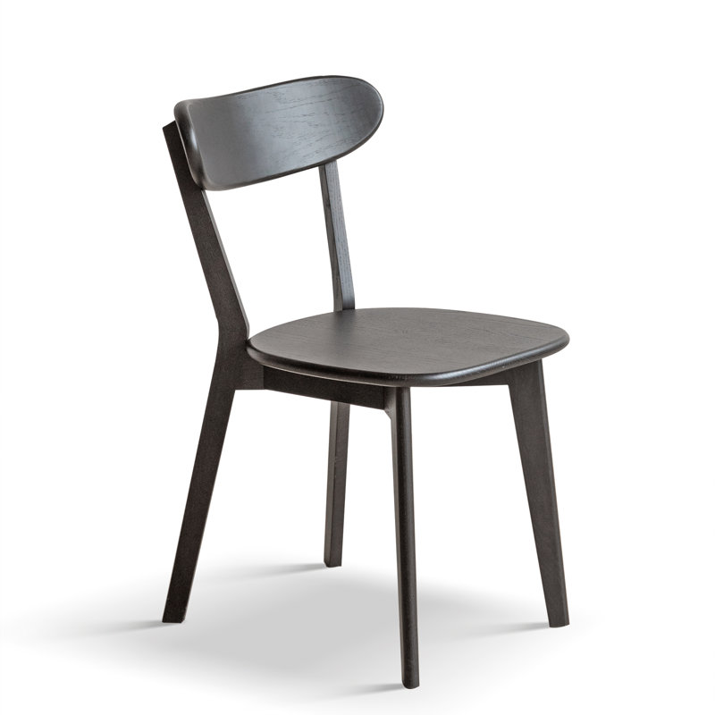 Solid Oak Wood Dining Chair, Ergonomic Curved Backrest & Upholstered Seat, FAS-Grade Oak Frame, Easy-Clean Finish — Black