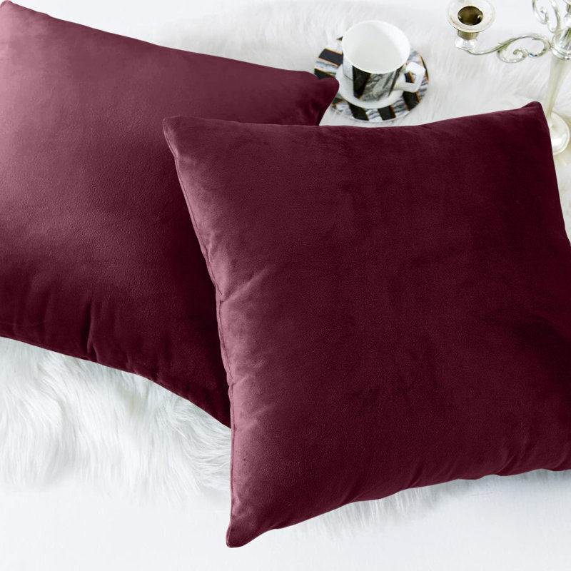 Square Luxury Velvet plush Cushion cover sofa throws Pack of 2, Red