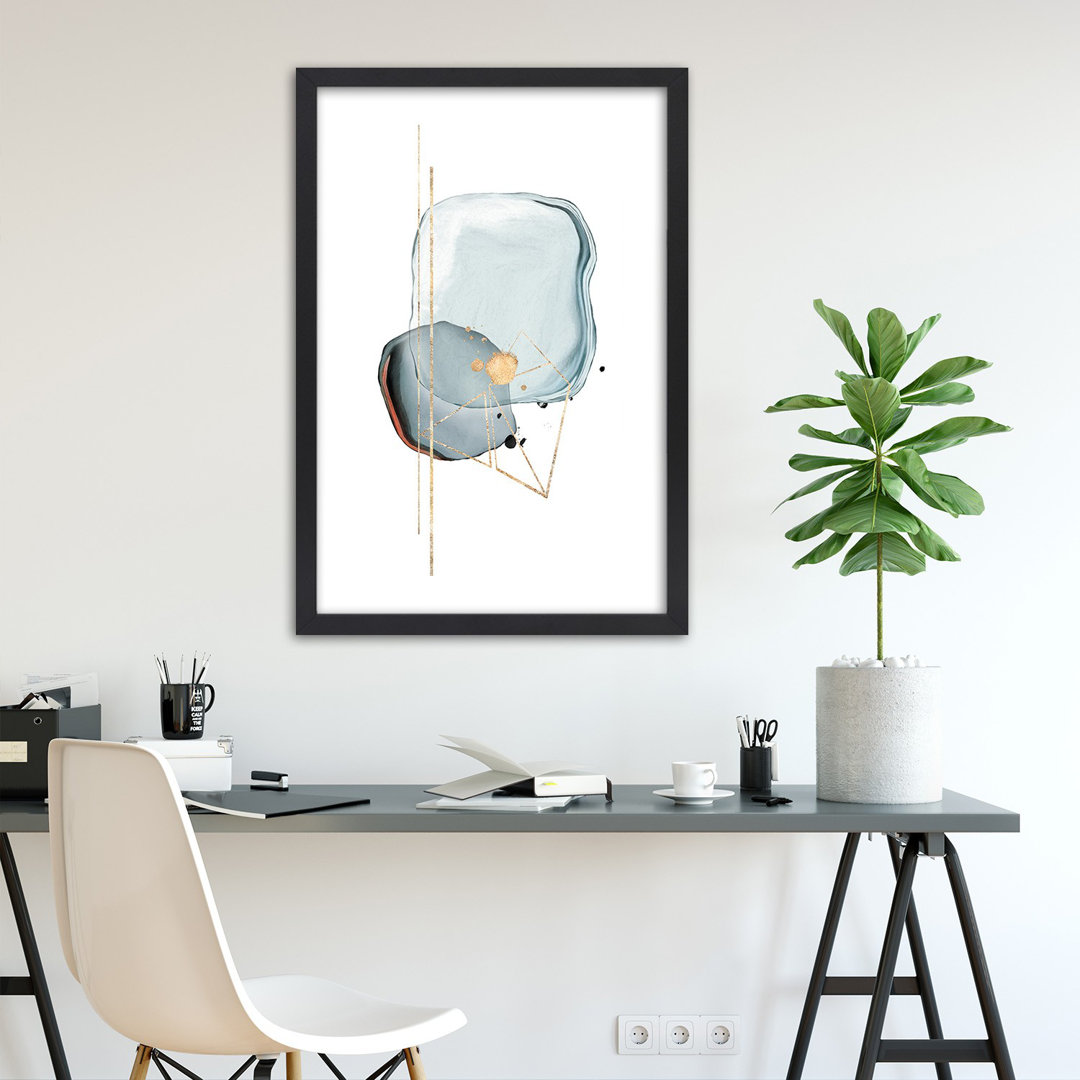 Gerahmtes Poster Grey Shapes and Lines Abstract