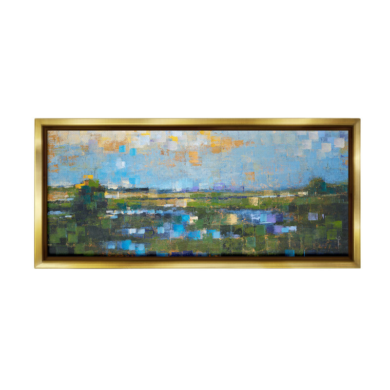 «Brushed River Landscape» par Liz Jardine sur, Cadre flottant métallique doré, H 14 po x l 31 po