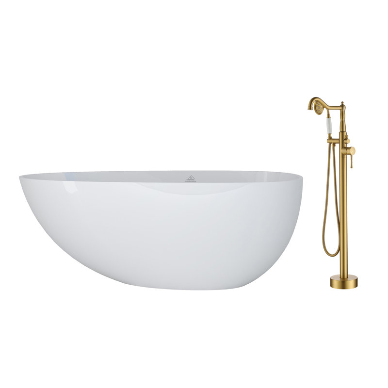 Baignoire de trempage autoportante de 58 po x 29 po avec robinet L 58 po, Or