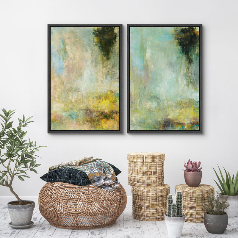 Art mural abstrait, ensemble de 2 reproductions d'art encadrées sur toile, H 24 po x l 32 po, Noir