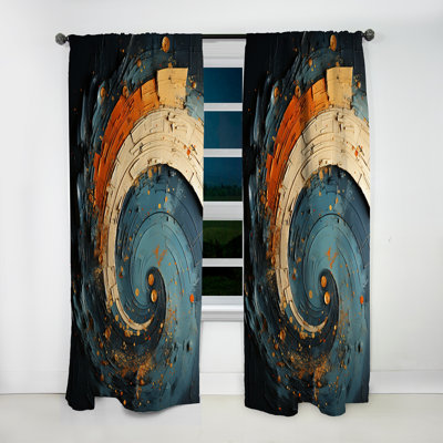 Orange Teal Abstract Spirals II - Abstract Spirals Curtain - Velvet Room Darkening - 1 Panel