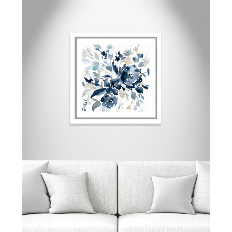 Indigo Garden I - peinture encadrée, Papier encadré blanc / argent, H 29,75 po x l 29,75 po x P 1,13 po