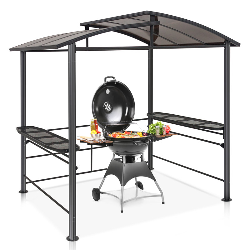 Black Metal 8'x5' BBQ Grill Gazebo with Shelves