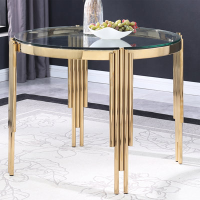 Table de salle à manger ronde en verre trempé de 38,6 po avec pieds dorés pour un décor de maison moderne de 38,6 po