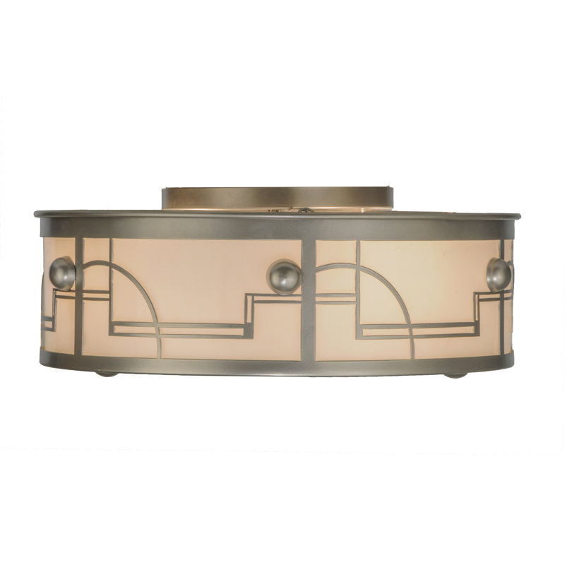 Nickel and Glass Art Deco Flush Mount Light