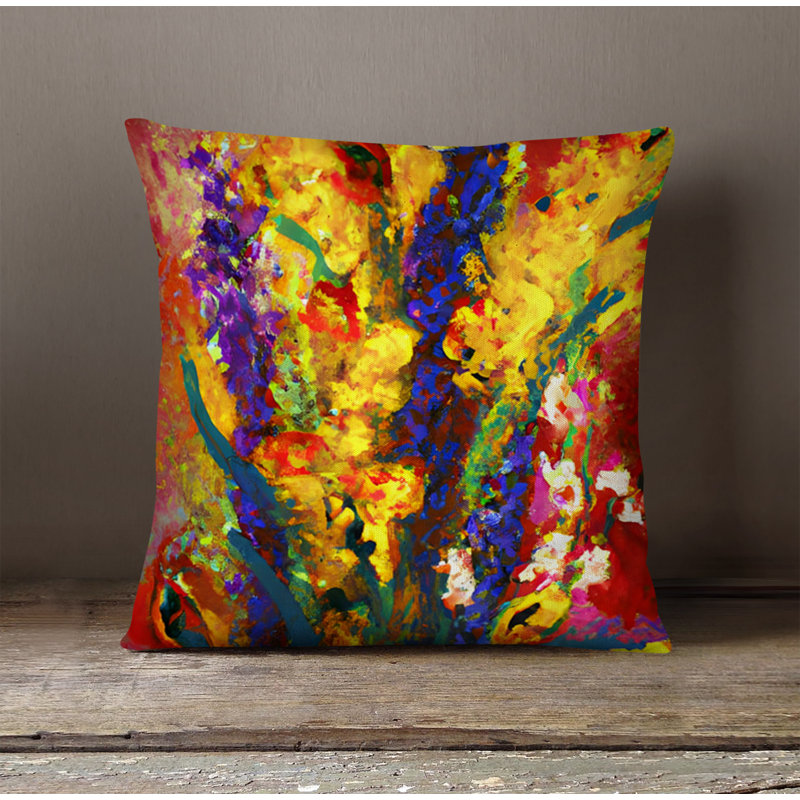 Throw Pillow With Insert, Blue/Green/Yellow Floral/Abstract 1, 16"H x 16"W