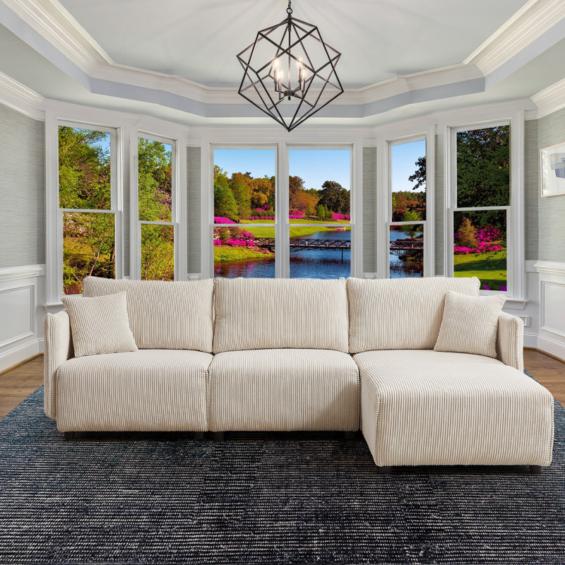Arlynda 4 Piece 106"W Corduroy Modular Sectional, Beige Corduroy