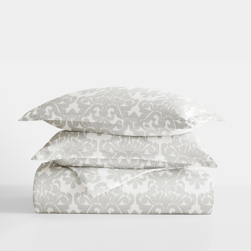 Gray Damask Pattern Microfiber Twin/Twin XL Duvet Cover Set