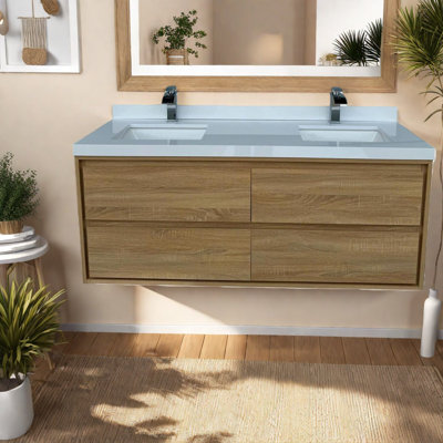 Meuble-lavabo spacieux en bois moderne avec deux lavabos pour la maison