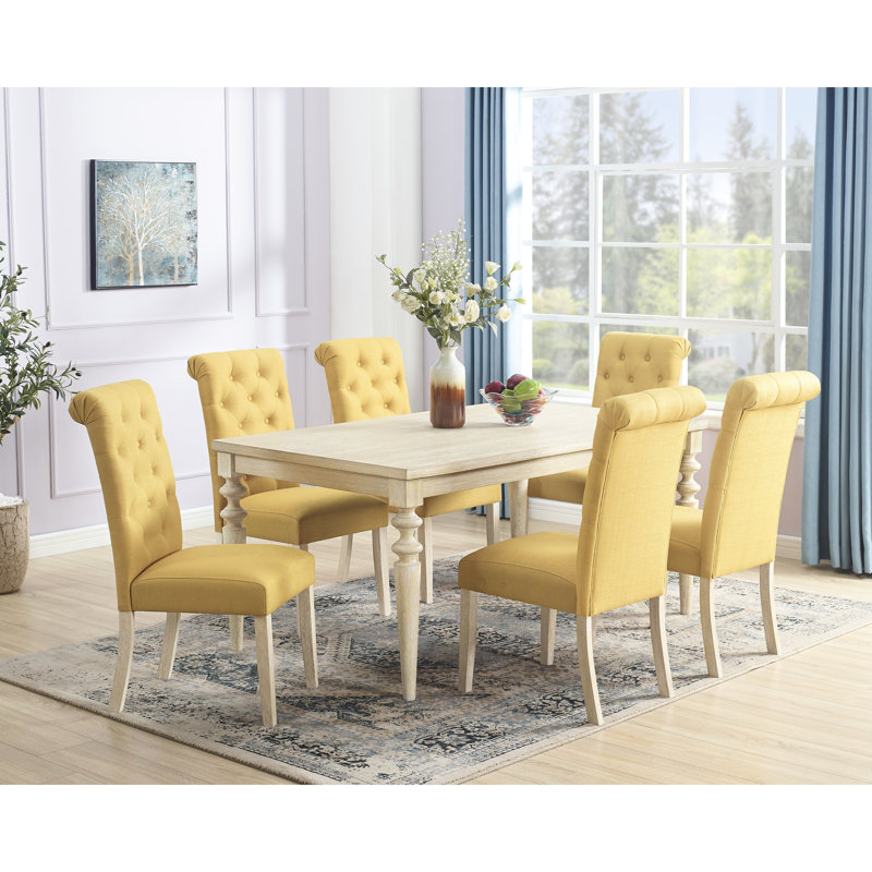7: Table rectangulaire avec 6 chaises confortables, finition brune, bois d'hévéa 7: Jolly