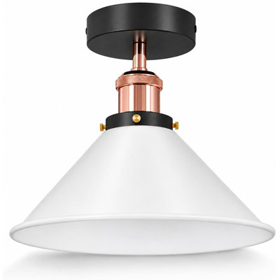 Industrial Farmhouse Semi Flush Mount Ceiling Light, Metal Cone Shade Indoor Ceiling Fixture, E26 Base