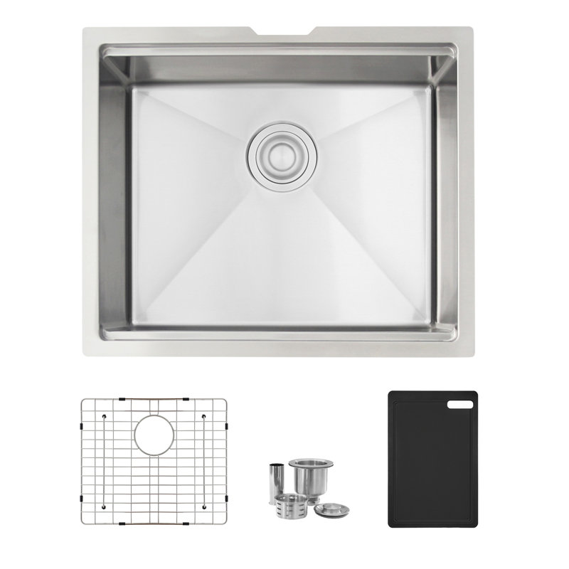 18 in. x 19 in. 16 Gauge, Stainless Steel, Brushed Single Bowl Undermount Workstation Kitchen Sink with Built-In Accessories, S-622WK
