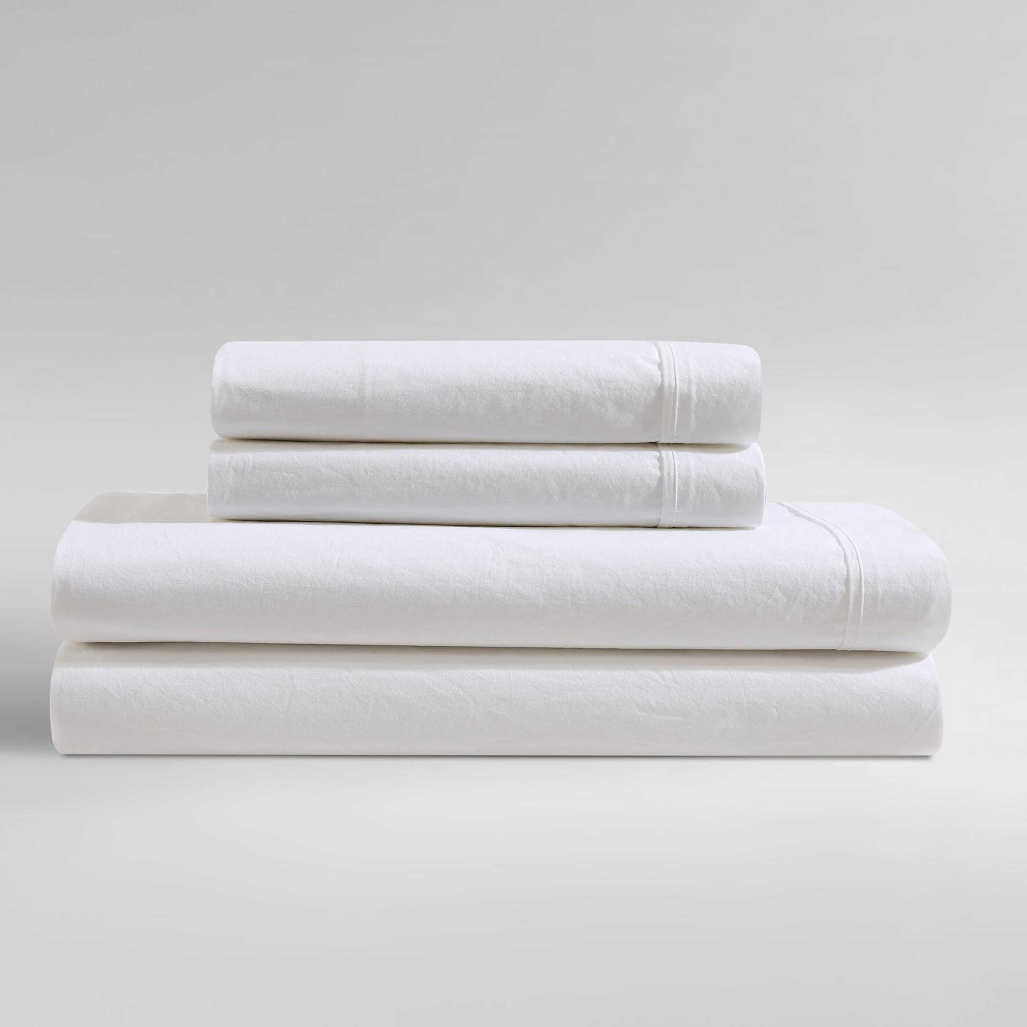 Calvin Klein Washed Cotton Percale Sheet Set, White, Twin XL Sheet Set with 1 Pillowcase