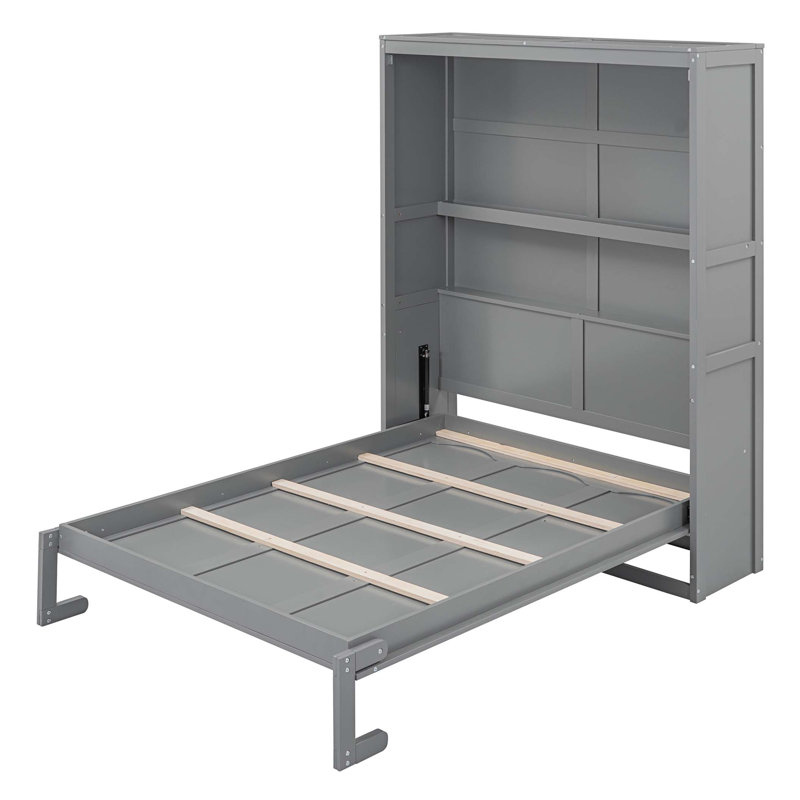 Lit escamotable mural avec tablettes Murphy, Gris, Lit double