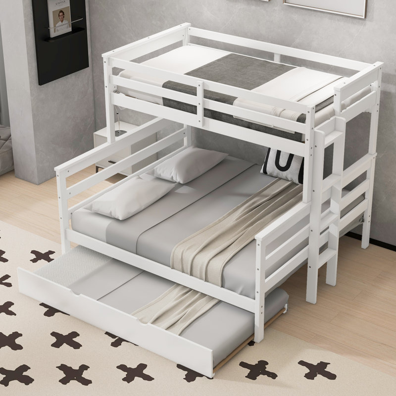 Mitchell Wooden Bunk Bed with Trundle & Ladder, White
